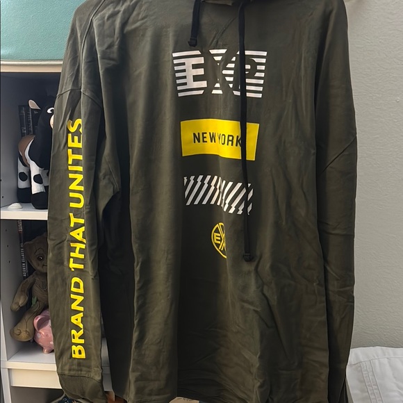 Olive Green Graphic Hoodie with Yellow Accents - Picture 1 of 3